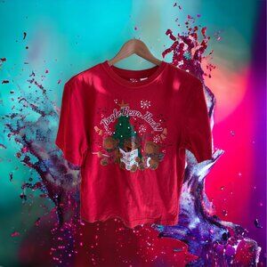 Jingle Bear Rock Red Graphic Christmas T-Shirt M 100% Cotton Festive Bear Design